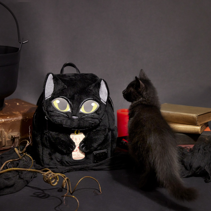 Black kitten next to our exclusive Binx Plush Mini Backpack 
